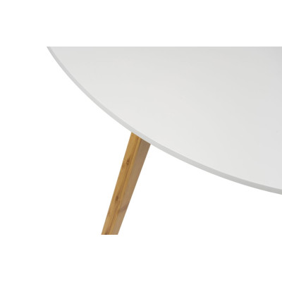 Biely konferenčný stolík s bambusovými nohami, 120x45x60 cm