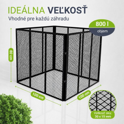 Kovový kompostér do záhrady 800 l – čierny, vzdušný, odolný