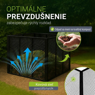 Kovový kompostér do záhrady 800 l – čierny, vzdušný, odolný