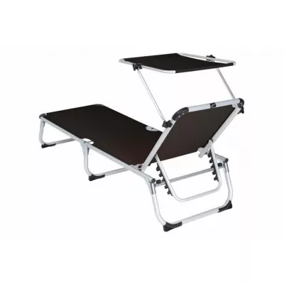 Záhradné skladacie ležadlo so strieškou - čierne