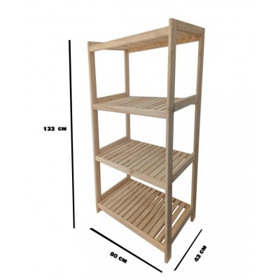 Drevený regál so 4 policami, 133 x 80 x 43 cm