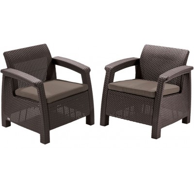 Záhradný set kresiel CORFU hnedé + sivohnedé podušky