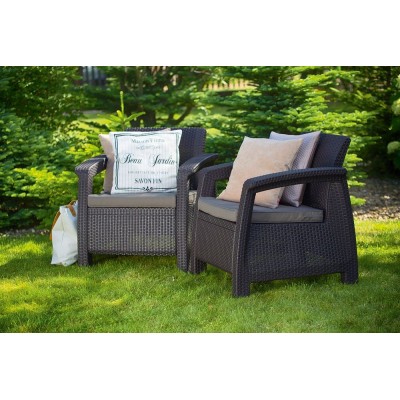 Záhradný set kresiel CORFU hnedé + sivohnedé podušky