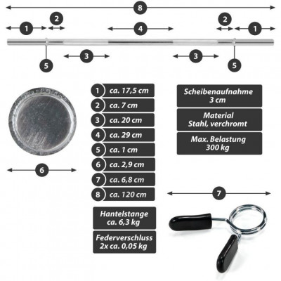 Maxxiva vzpieračská tyč na nakladanie, pružina, 120 cm