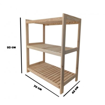 Drevený regál s 3 policami, 93 x 70 x 43 cm