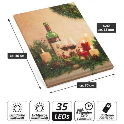 Nástenná maľba sviečky s vínom, 5 LED, 30 x 40 cm Nástenná maľba sviečky s vínom, 5 LED, 30 x 40 cm