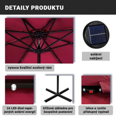 STILISTA záhradný slnečník s kľučkou 3,5 m, červený + LED STILISTA záhradný slnečník s kľučkou 3,5 m, červený + LED