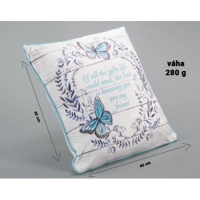 Dekoračný vankúšik Modrý motýľ, 40 x 40 cm