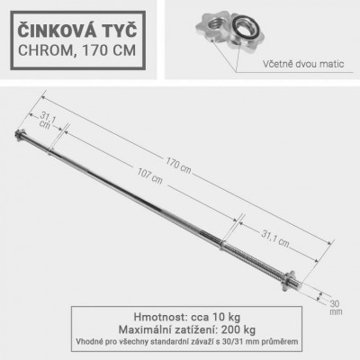 Gorilla Sports Činková tyč 10 kg, 170 cm, chróm