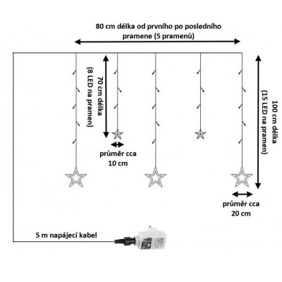 VOLTRONIC Vianočný záves 5 hviezd,61 LED,teplá biela+ovládač