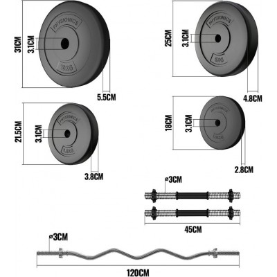 PHYSIONICS Vzpieračský set so závažím, hviezd. zámky, 76 kg