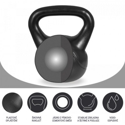 Gorilla Sports Kettlebell činka, plast, čierna, 8 kg