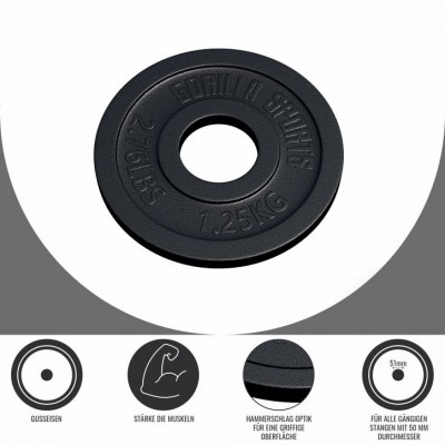 Gorilla Sports Záťažový kotúč 50/51 mm, liatina, 1,25 kg