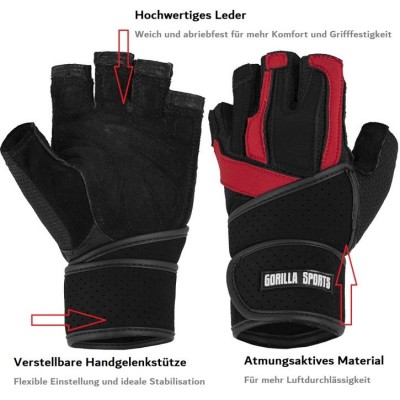 Gorilla Sports Rukavice vrátane bandáže, čierna/červená, S Gorilla Sports Rukavice vrátane bandáže, čierna/červená, S