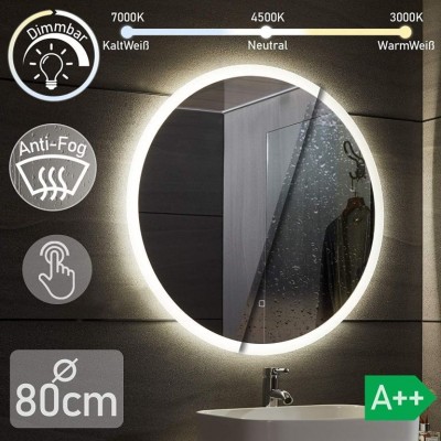 Aquamarin Kúpeľňové LED zrkadlo okrúhle - 80 cm Aquamarin Kúpeľňové LED zrkadlo okrúhle - 80 cm