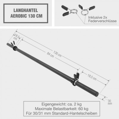 Gorilla Sports Plastová činková tyč, čierna, 130 cm