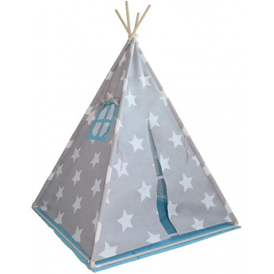 Detský stan teepee, sivo/modrý, bez príslušenstva