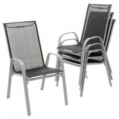 Záhradný skladací set stôl + 4 stohovateľné stoličky – čierna
