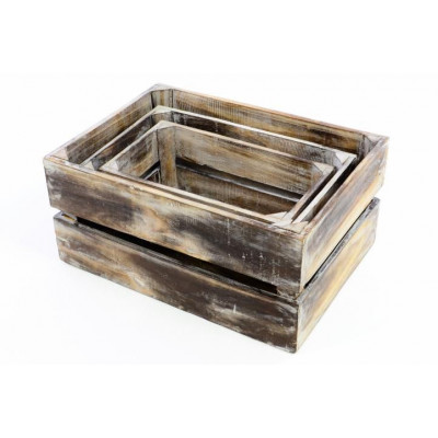 Sada 3x drevená debnička VINTAGE DIVERO hnedá - 44 x 28 x 19