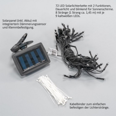 Solárna blikajúca reťaz pre osvetlenie slnečníka - 72 LED