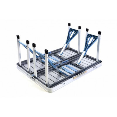 Skladací hliníkový stôl so vstavanými lavicami