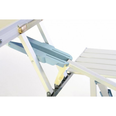 Skladací hliníkový stôl so vstavanými lavicami