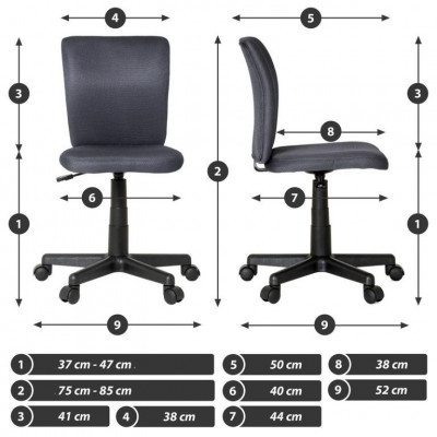 Detská otočná kanc. stolička, bez lakťových opierok, šedá