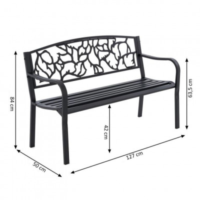 Záhradná kovová lavička v starožitnom štýle, 127 x 84 cm