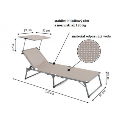DIVERO skladacie ležadlo so strieškou, XXL, sivé