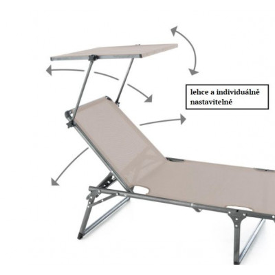 DIVERO skladacie ležadlo so strieškou, XXL, sivé