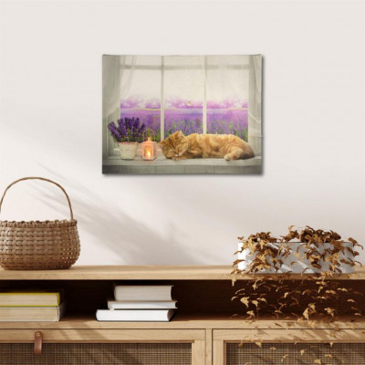 Nástenná maľba mačka na okne, 1 LED, 30 x 40 cm Nástenná maľba mačka na okne, 1 LED, 30 x 40 cm