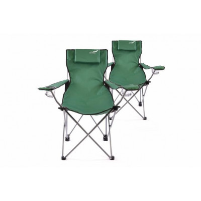 Sada 2 ks skladacia kempingová stolička DIVERO s vankúšom - zelená