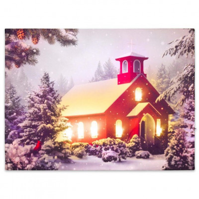 Nástenná maľba- Zasnežená kaplnka, 6 LED, 30 x 40 cm Nástenná maľba- Zasnežená kaplnka, 6 LED, 30 x 40 cm