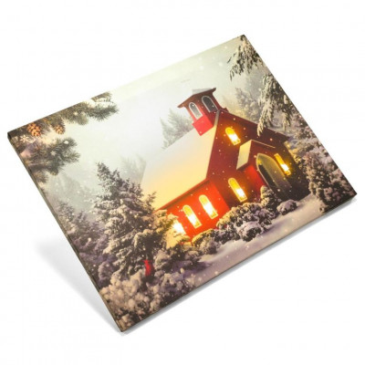 Nástenná maľba- Zasnežená kaplnka, 6 LED, 30 x 40 cm Nástenná maľba- Zasnežená kaplnka, 6 LED, 30 x 40 cm