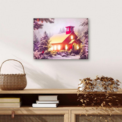 Nástenná maľba- Zasnežená kaplnka, 6 LED, 30 x 40 cm Nástenná maľba- Zasnežená kaplnka, 6 LED, 30 x 40 cm
