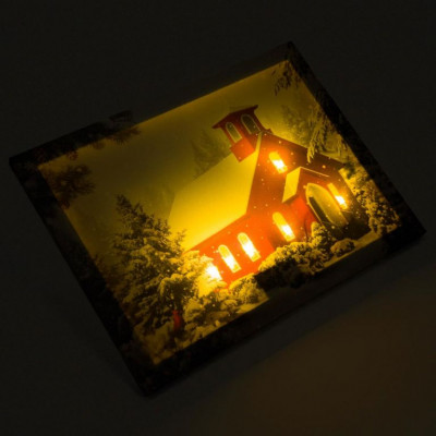 Nástenná maľba- Zasnežená kaplnka, 6 LED, 30 x 40 cm Nástenná maľba- Zasnežená kaplnka, 6 LED, 30 x 40 cm