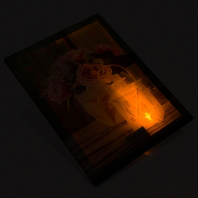 Nástenná maľba ruža a lampášik, 1 LED, 30 x 40 cm Nástenná maľba ruža a lampášik, 1 LED, 30 x 40 cm