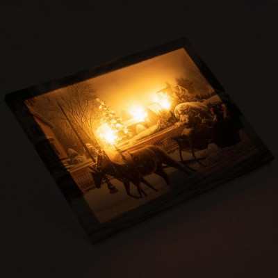Nástenná maľba vianočné sane, 3 LED, 30 x 40 cm Nástenná maľba vianočné sane, 3 LED, 30 x 40 cm