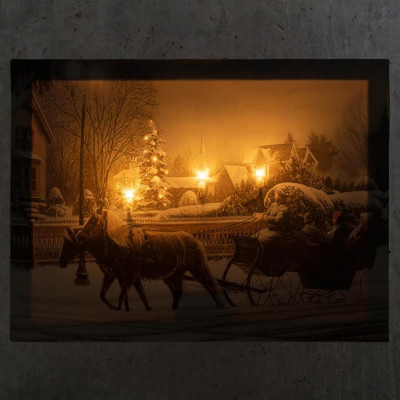 Nástenná maľba vianočné sane, 3 LED, 30 x 40 cm Nástenná maľba vianočné sane, 3 LED, 30 x 40 cm