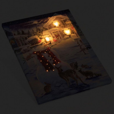 Nástenná maľba snehuliak, 3 LED, 30 x 40 cm Nástenná maľba snehuliak, 3 LED, 30 x 40 cm