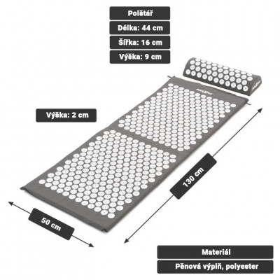MAXXIVA Akupresúrna podložka s vankúšom, 130 x 50 cm, sivá