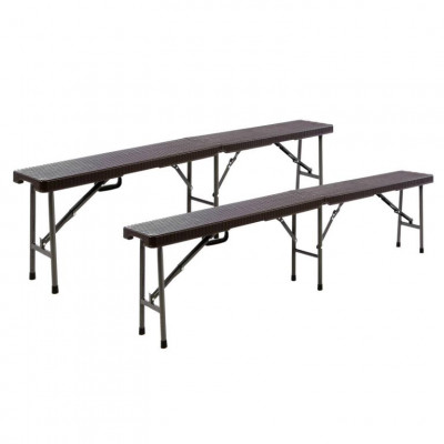 Záhradná sada 2 ks lavíc v ratanovom vzhľade - hnedá