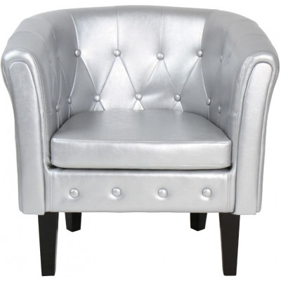 Klubové kreslo s taburetom Chesterfield, strieborné