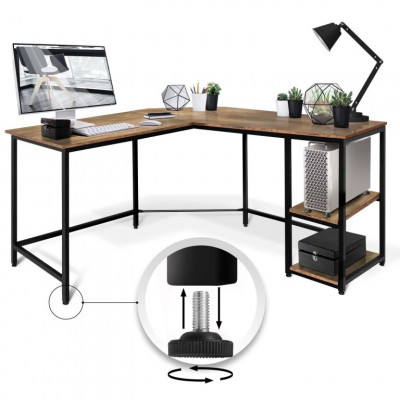 MIADOMODO Písací stôl 138 x 138 x 76 cm, hnedá/čierna