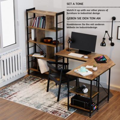 MIADOMODO Písací stôl 138 x 138 x 76 cm, hnedá/čierna