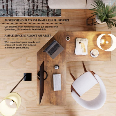 MIADOMODO Písací stôl 138 x 138 x 76 cm, hnedá/čierna