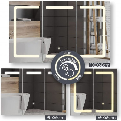 MIADOMODO zrkadlová skrinka s LED osvetlením, 65 x 65 cm