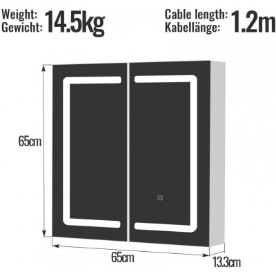 MIADOMODO zrkadlová skrinka s LED osvetlením, 65 x 65 cm