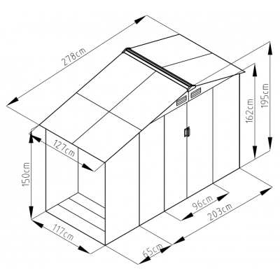 Záhradný domček LUKE A, 195 x 278 x 127 cm, sivý