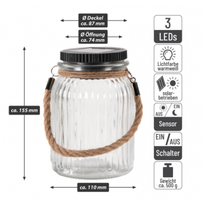 Solárne svetlo, 3 LED, plastové, teplá biela